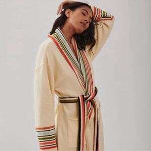 The Bright Side Unisex L/XL Robe Creme Striped NWT